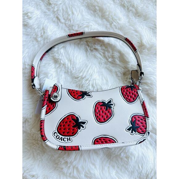 NWT Coach 1941 Strawberry Print Mini Leather Swinger 20 LH/Chalk Shoulder Bag - Picture 12 of 13